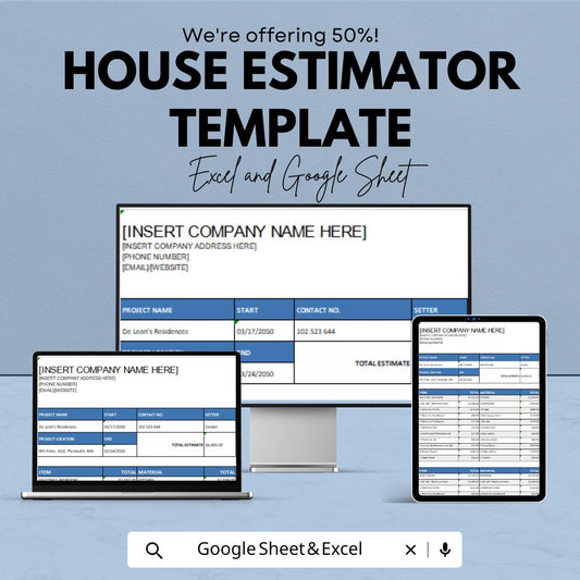 House Estimator Template | Construction Cost Estimate sheets | Home Building Budget Planner | Excel & Google Sheet Project Estimation Tool