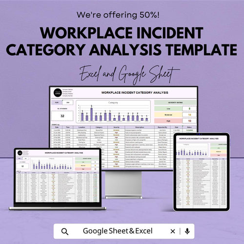 Workplace Incident Category Analysis Template | Incident Reporting Log | Risk & Compliance Management Spreadsheet