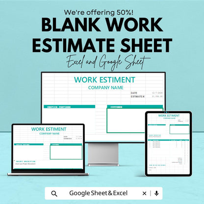 Blank Work Estimate Sheet Template – Excel and Google Sheets – Customizable Invoice & Estimate Tool for Professionals