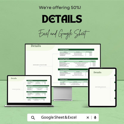 IT Training Budget Template, Excel & Google Sheets, Employee Training Planner, Corporate Budget Spreadsheet, IT Expense Tracker