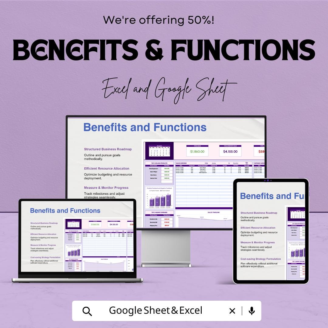 Business Tracker Template - Excel and Google Sheets - Track Sales, Expenses, Profits & Performance - 50% Off