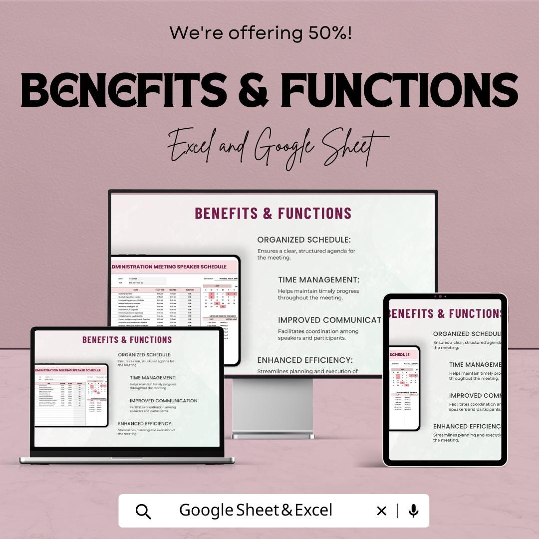 Administration Meeting Speaker Schedule Template Excel & Google Sheets | Meeting Agenda Planner | Speaker Schedule Tracker