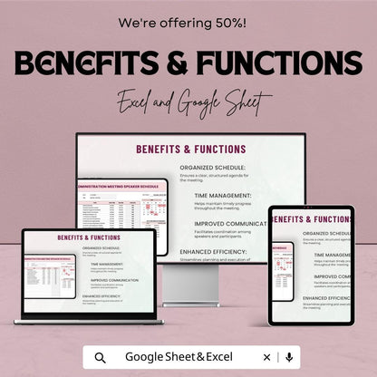 Administration Meeting Speaker Schedule Template Excel & Google Sheets | Meeting Agenda Planner | Speaker Schedule Tracker