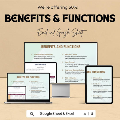 Construction Change Order Log Template | Owner CO Tracker Spreadsheet | Project Change Log | Contractor Change Order Tracker |