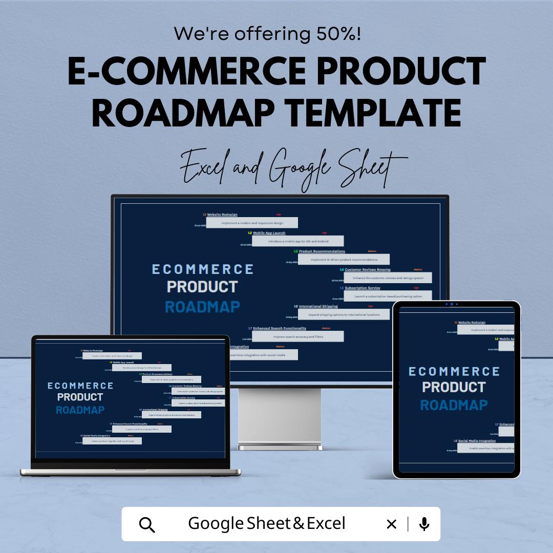 Ecommerce Product Roadmap Template | Product Development Planner | Excel & Google Sheets Roadmap | Ecommerce Project Timeline Tracker