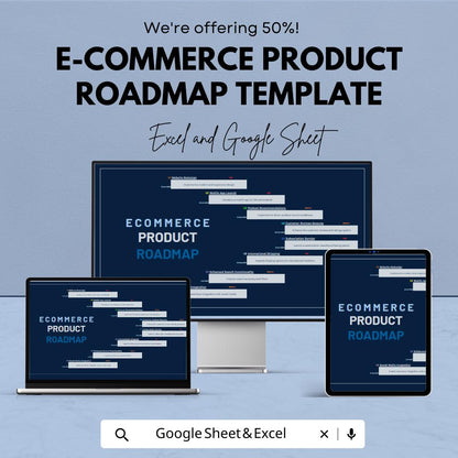 Ecommerce Product Roadmap Template | Product Development Planner | Excel & Google Sheets Roadmap | Ecommerce Project Timeline Tracker