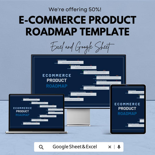 Ecommerce Product Roadmap Template | Product Development Planner | Excel & Google Sheets Roadmap | Ecommerce Project Timeline Tracker
