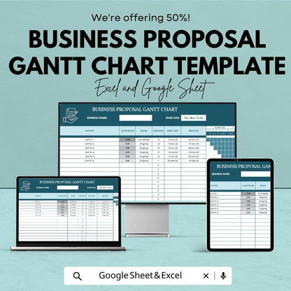 Business Proposal Gantt Chart Template | Excel & Google Sheets Project Timeline Planner | Editable Proposal Schedule Tracker