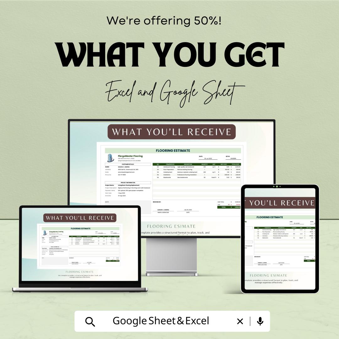 Flooring Estimate Sheet – Excel & Google Sheets Template for Cost Estimation, Flooring Pricing, and Project Quotes