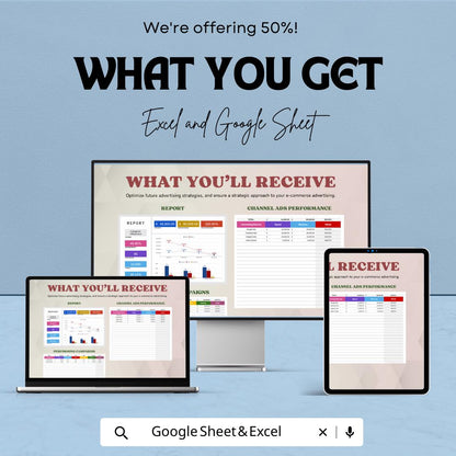E-commerce Advertising Report Template | Excel & Google Sheets Ad Performance Tracker | Marketing Analytics Spreadsheet | ROAS Report