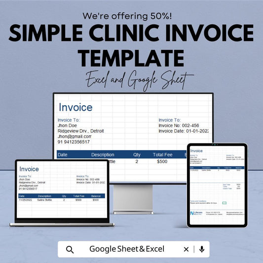 Simple Clinic Invoice Template | Medical Billing Form | Doctor Invoice Template | Healthcare Invoice Sheet | Editable Medical Bill