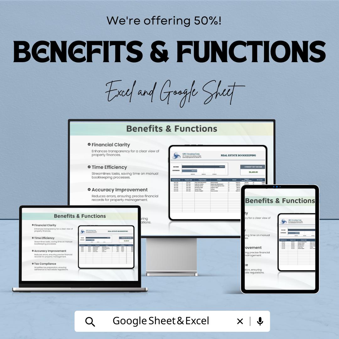 Real Estate Bookkeeping Template | Rental Property Accounting Spreadsheet | Income Expense Tracker | Excel & Google Sheets