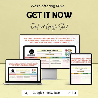 Marketing SWOT Matrix Template | SWOT Analysis Tool | Marketing Strategy Planner | Strengths Weaknesses Opportunities Threats Template