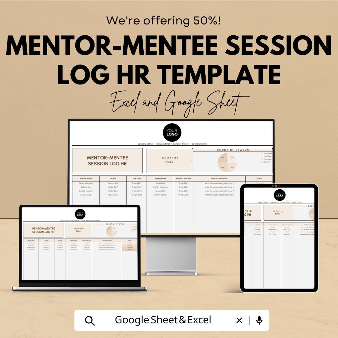 Mentor Mentee Log Template, HR Mentorship Tracker, Employee Coaching Log, Mentoring Session Sheet