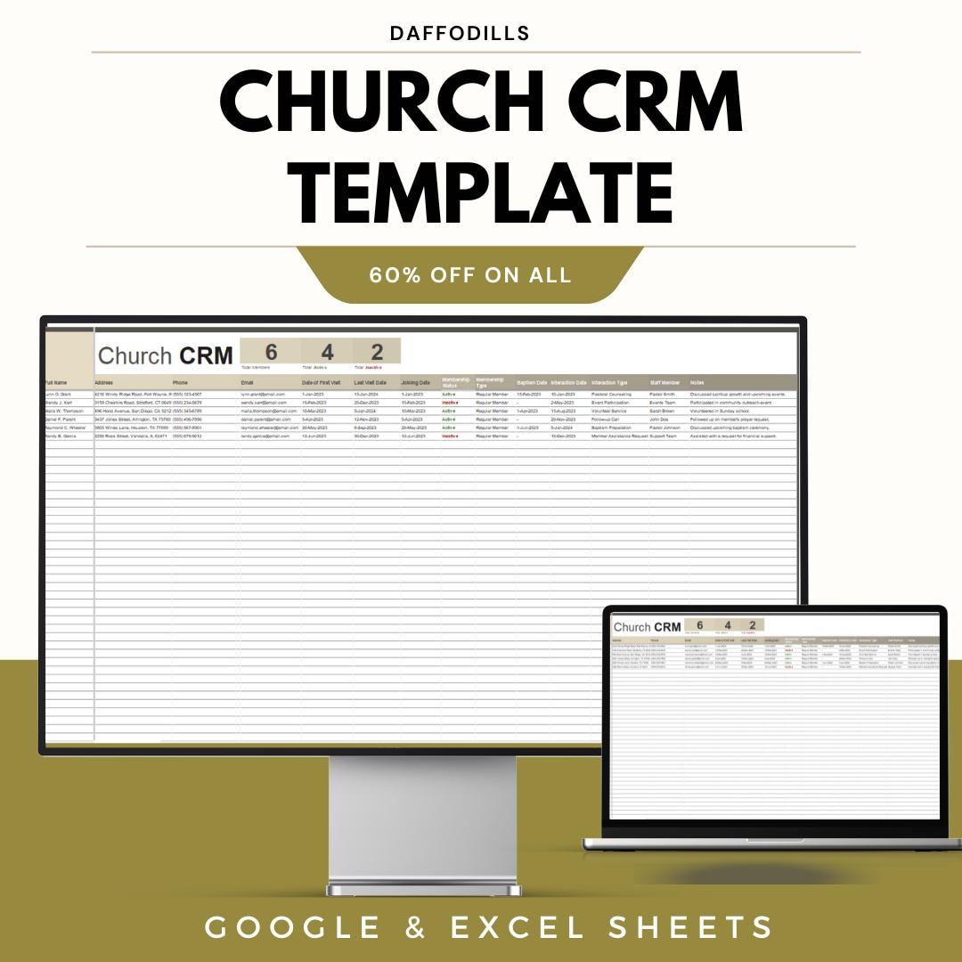 Church CRM Template, Church Member Management System, Ministry Database Tracker, Church Records Sheet, Google Sheets Excel