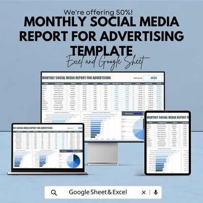 Monthly Social Media Report Template | Social Media Analytics Tracker | Marketing Performance Dashboard | Advertising Report Tracker