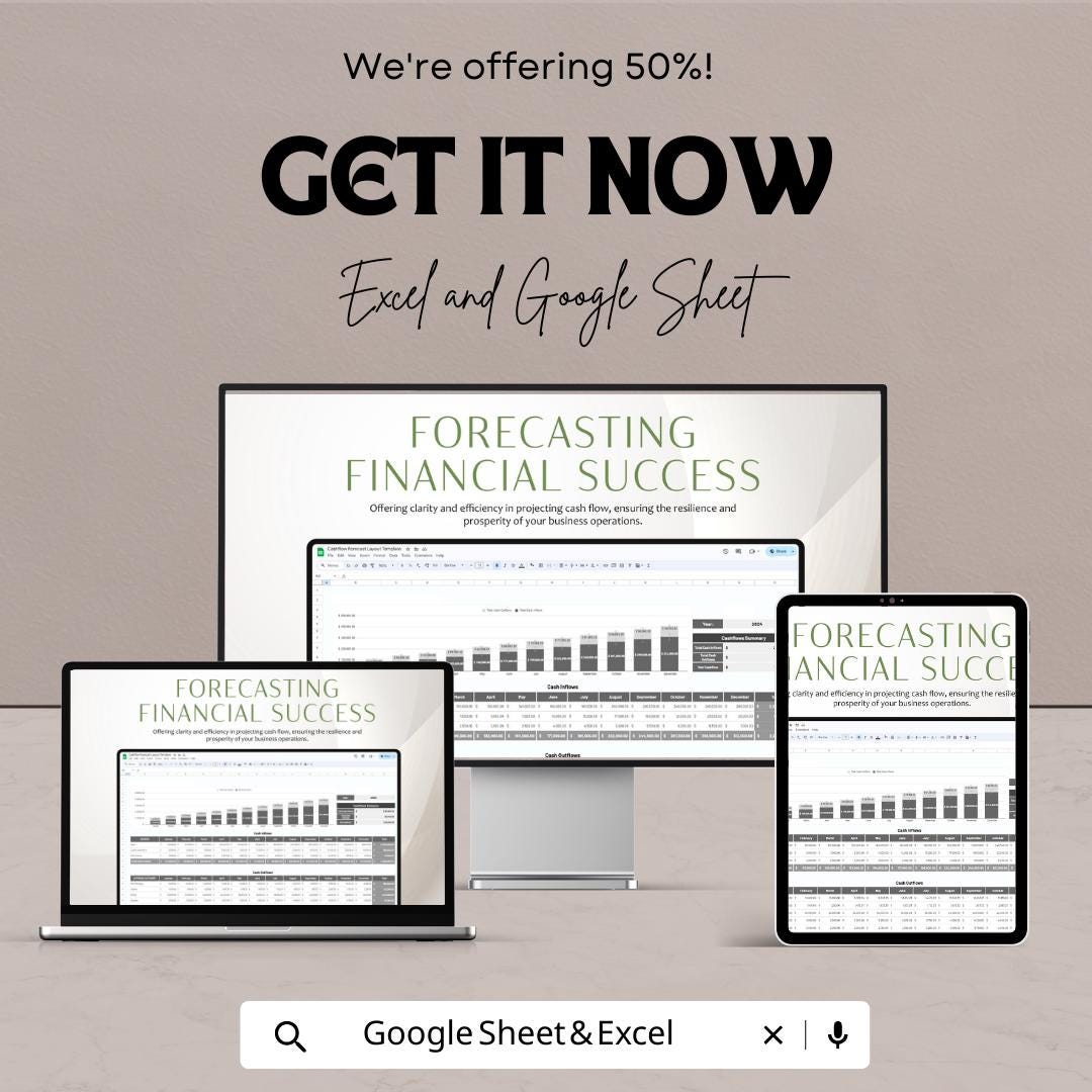 Cash Flow Forecast Template , Cashflow Projection Spreadsheet, Business Financial Forecast Planner, Small Business Budget Template