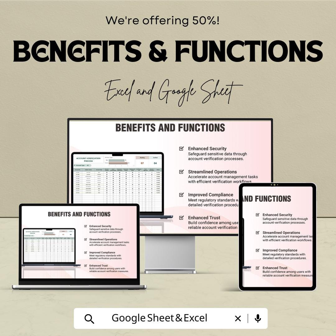 Account Verification Process Template | Account Review Tracker | Compliance Verification Sheet | Audit Tracking Template