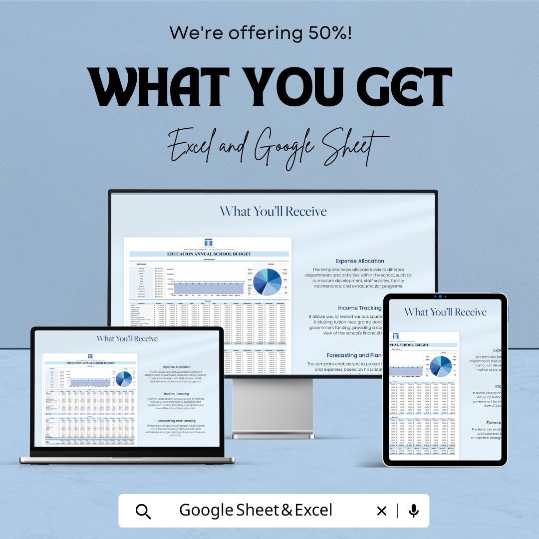 Education Annual School Budget Template | School Budget Spreadsheet | Education Finance Planner | Academic Budget Tracker