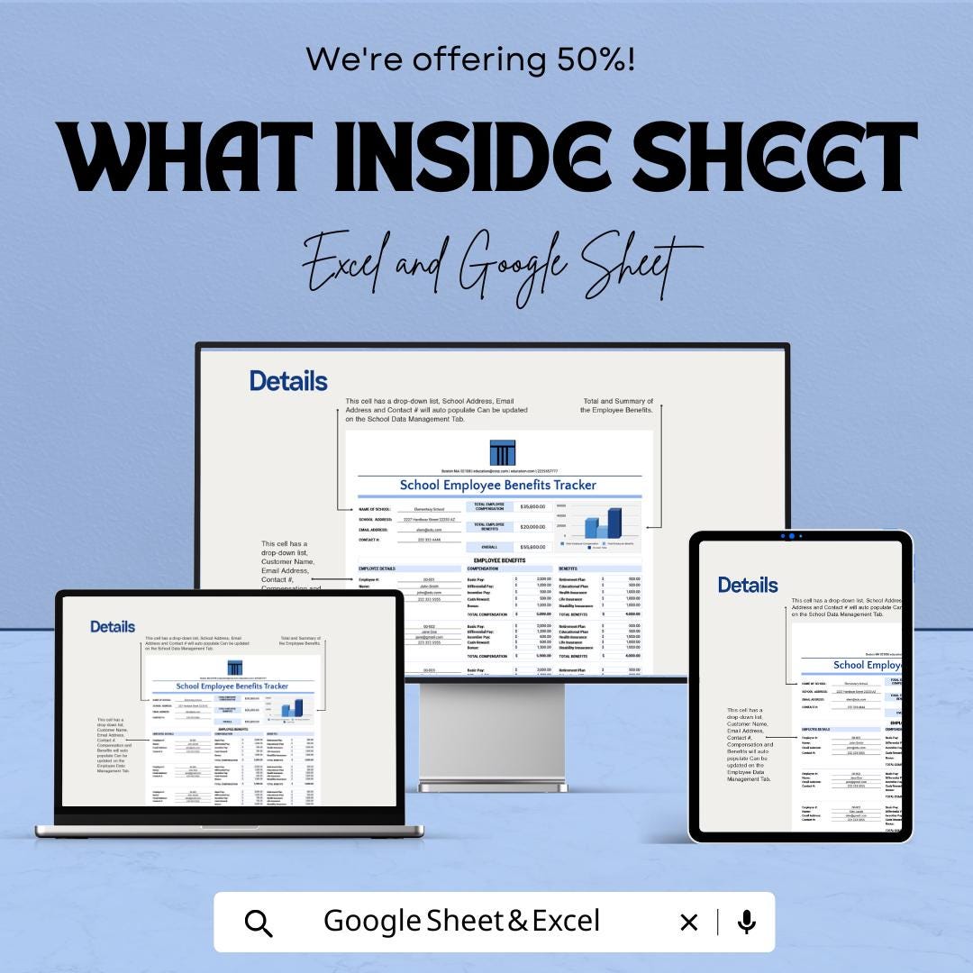 School Employee Benefits Tracker Sheet | Excel & Google Sheets Template for Tracking Employee Benefits