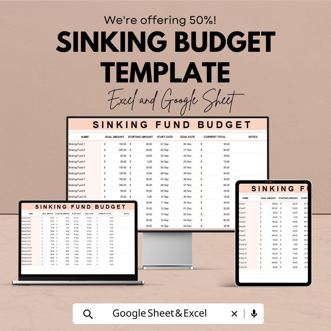 Sinking Fund Budget Template | Excel and Google Sheets Budget Planner | Sinking Budget Spreadsheet | Expense Tracker & Financial Planner