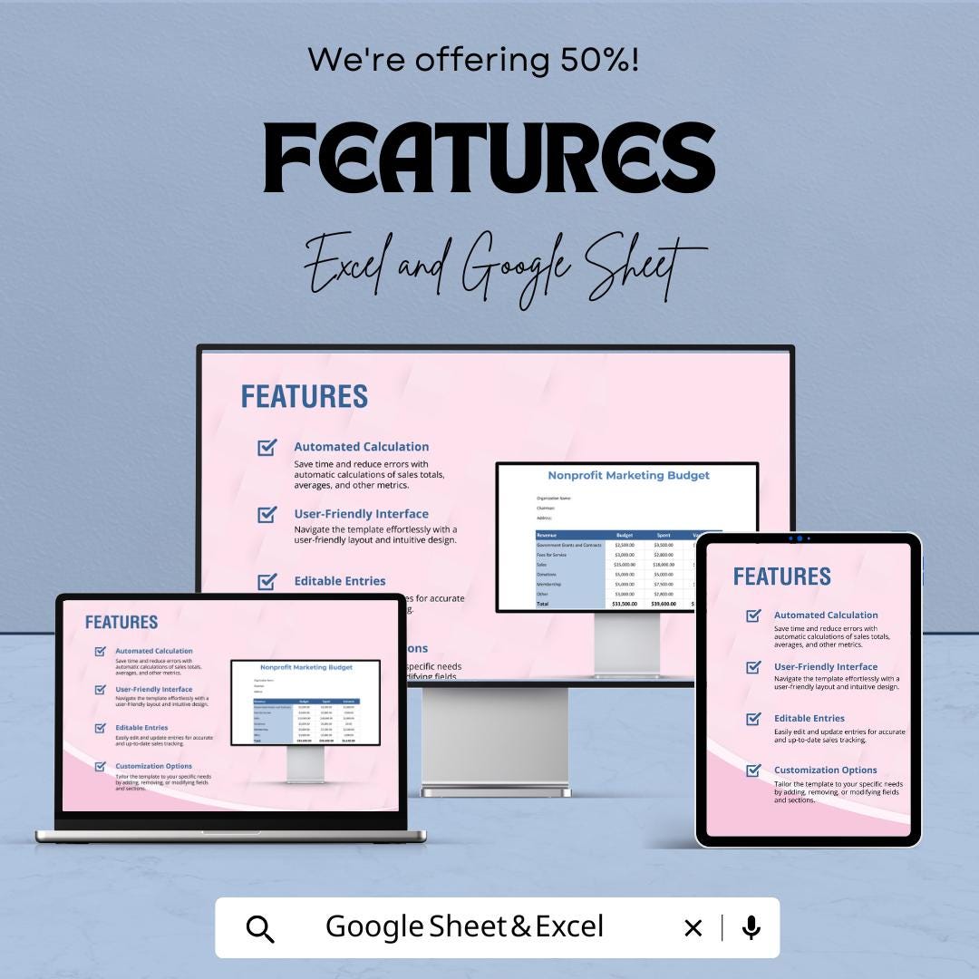 Non-Profit Marketing Budget Template | Nonprofit Budget Planner | Marketing Expense Tracker | Excel & Google Sheets Template |