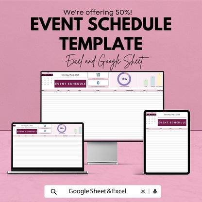 Event Schedule Template | Event Planning Spreadsheet | Google Sheets Event Planner | Excel Event Management Template |