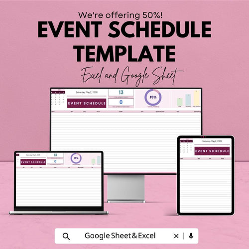 Event Schedule Template | Event Planning Spreadsheet | Google Sheets Event Planner | Excel Event Management Template |