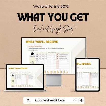 Post-Training Survey Analysis HR Template, Training Feedback Tracker, Employee Survey Spreadsheet, HR Evaluation Tool