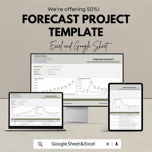 Forecast Project Template, Project Forecast Spreadsheet, Financial Projection Template,  Business Forecast Planner, Revenue Planning Tool