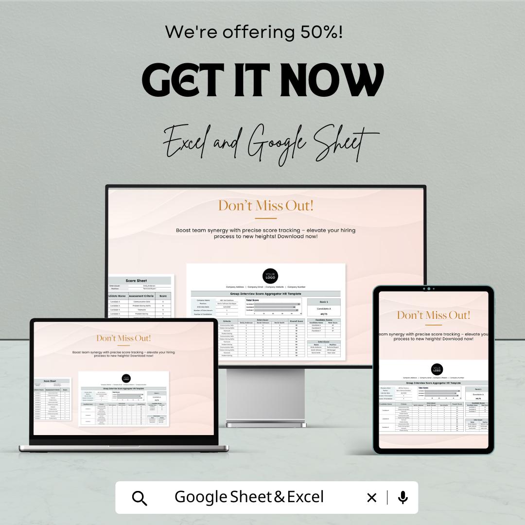 Group Interview Score Aggregator HR Template | Candidate Evaluation Tool | Interview Scorecard Excel & Google Sheets