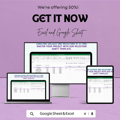 Milestone Gantt Chart Template | Project Timeline Planner | Google Sheets and Excel | Editable Project Plan | Task & Milestone Tracker