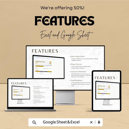 Construction Bid Template | Contractor Bid Form | Project Estimate Sheet | Construction Proposal Template | Excel Google Sheets Template