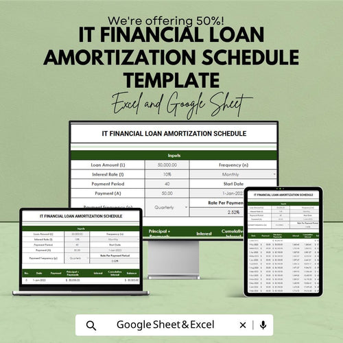 Loan Amortization Schedule Excel | IT Financial Loan Template | Payment Calculator Spreadsheet | Debt Payoff Planner