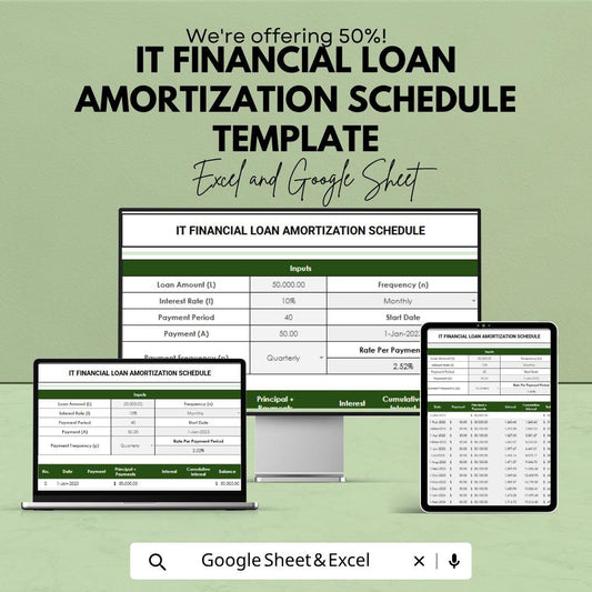 Loan Amortization Schedule Excel | IT Financial Loan Template | Payment Calculator Spreadsheet | Debt Payoff Planner