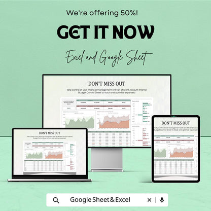 Account Internal Budget Control Sheet Template | Business Finance Tracker | Budget Planner | Expense & Revenue Dashboard