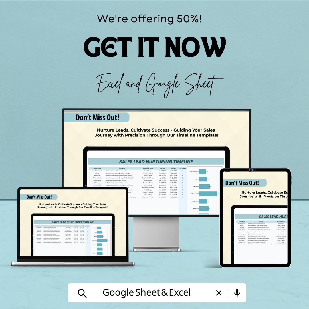 Sales Lead Nurturing Timeline Template | Sales Tracker Spreadsheet | CRM Lead Management Excel | Google Sheet Sales Pipeline | Marketing