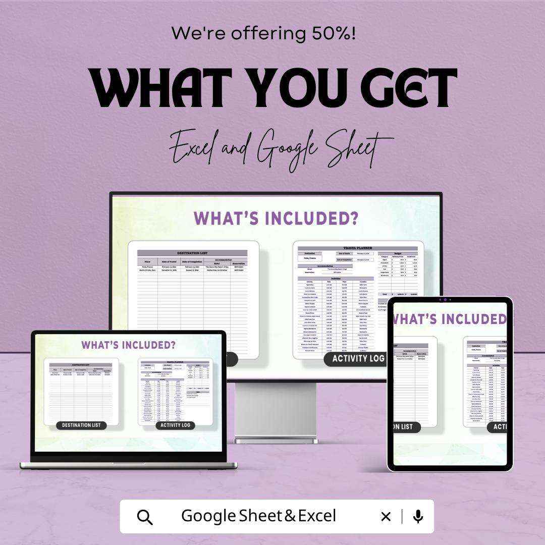 Travel Planner Spreadsheet Template | Vacation Planner | Travel Budget Tracker | Itinerary Planner | Digital Planner