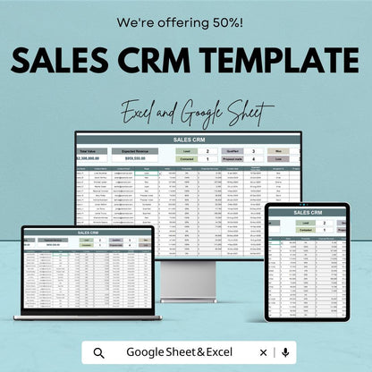 Sales CRM Template | Customer Relationship Manager | Sales Pipeline Tracker | Lead Management Spreadsheet | Excel & Google Sheets