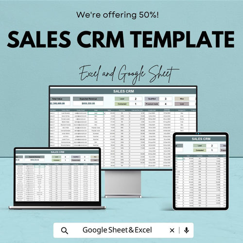 Sales CRM Template | Customer Relationship Manager | Sales Pipeline Tracker | Lead Management Spreadsheet | Excel & Google Sheets