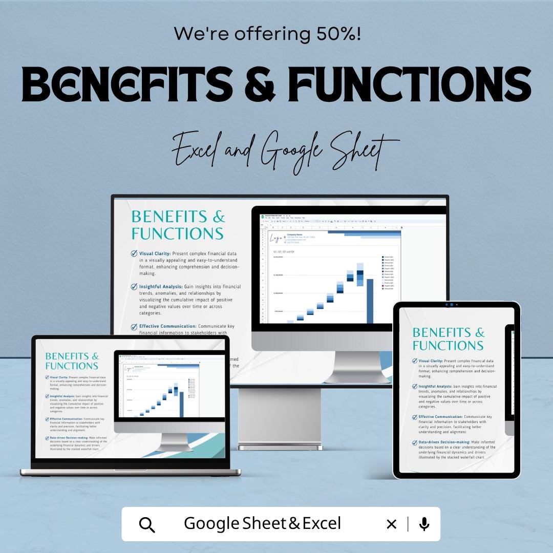 Stacked Waterfall Chart Template | Financial Analysis Spreadsheet | Dynamic Business Dashboard | Excel & Google Sheets