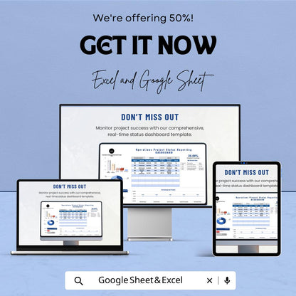 Operations Project Status Reporting Dashboard Template | KPI Dashboard | Business Progress Report | Project Management Spreadsheet