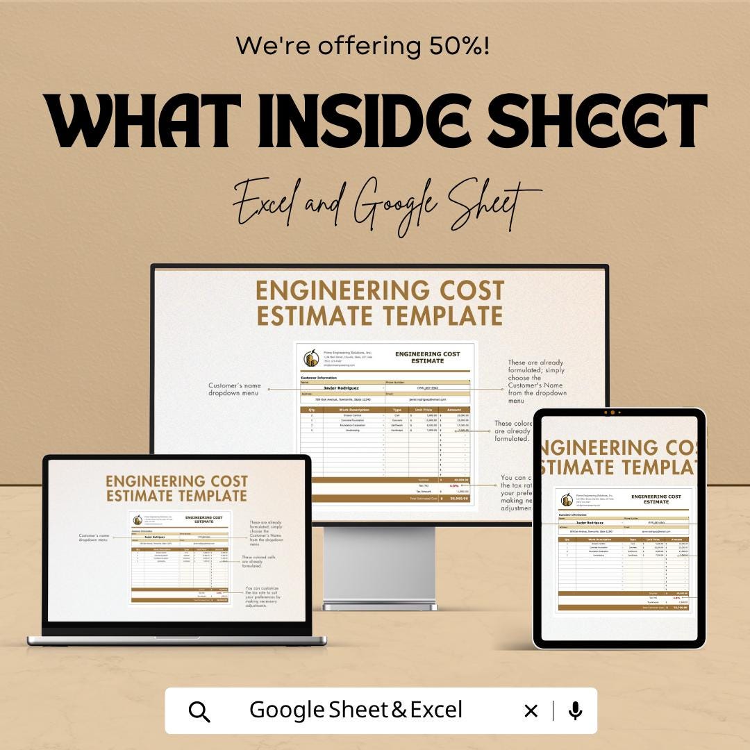 Engineering Cost Estimate Template | Excel & Sheets