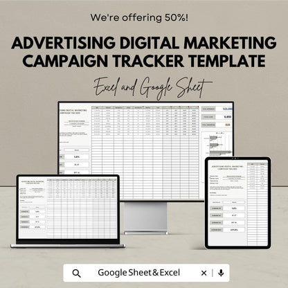 Advertising Digital Marketing Campaign Tracker Template | Ad Performance Tracker | Marketing Metrics Log | CPC CTR CPA Tracker