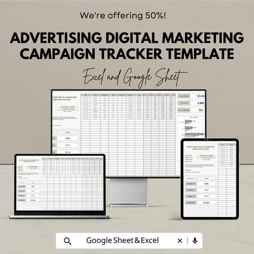 Advertising Digital Marketing Campaign Tracker Template | Ad Performance Tracker | Marketing Metrics Log | CPC CTR CPA Tracker