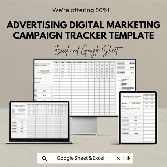 Advertising Digital Marketing Campaign Tracker Template | Ad Performance Tracker | Marketing Metrics Log | CPC CTR CPA Tracker