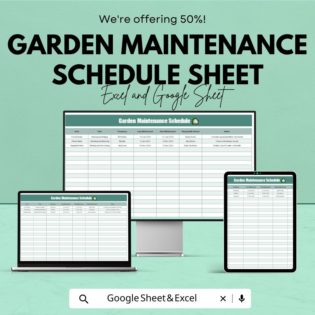 Garden Maintenance Schedule Template, Google Sheet, Garden Planner, Lawn Care Tracker, Seasonal Garden Maintenance, Garden Scheduling