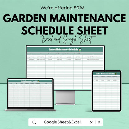 Garden Maintenance Schedule Template, Google Sheet, Garden Planner, Lawn Care Tracker, Seasonal Garden Maintenance, Garden Scheduling