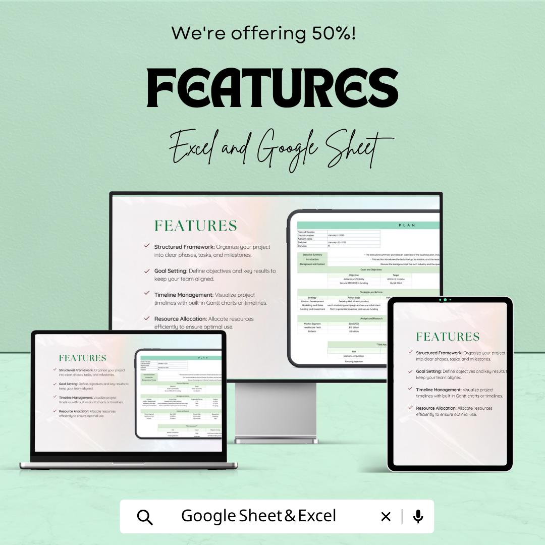 Plan Template | Project Planning Spreadsheet | Goal Tracker Organizer | Excel & Google Sheets | Business and Personal Planning Sheet