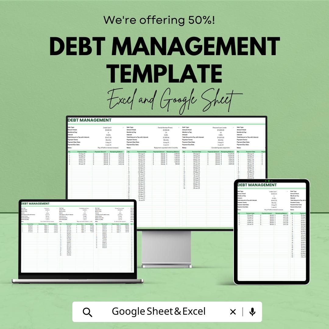 Debt Management Template | Excel & Google Sheets Debt Tracker | Debt Payoff Planner | Loan Payment Spreadsheet | Personal Finance Organizer